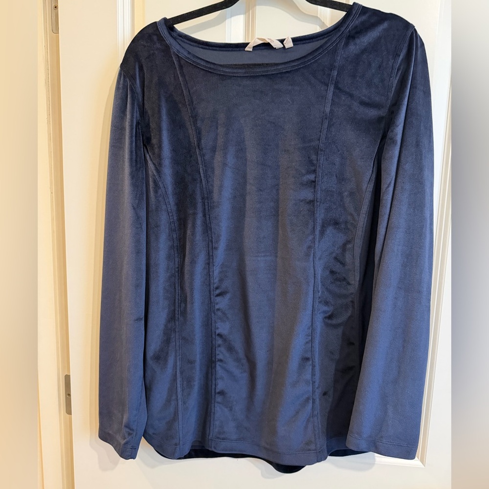 Soft surroundings long sleeve navy blue velvet top.